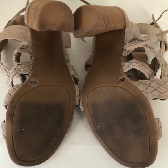 BCBG Sandals Taupe Suede Chunky Heels Size 6.5 Strappy - Picture 10 of 14